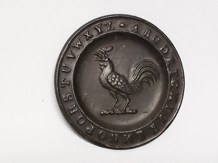 Miniature 2 inch ABC Alphabet Tin Collectible Plate - Crowing Rooster ~ 1850-1899