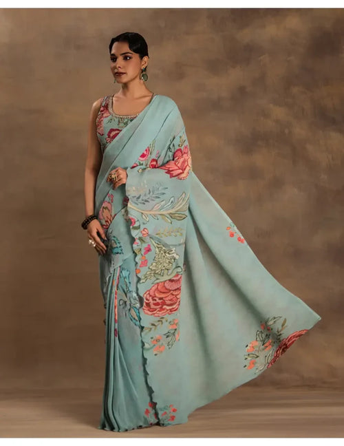 Mint Blossom Drape Saree