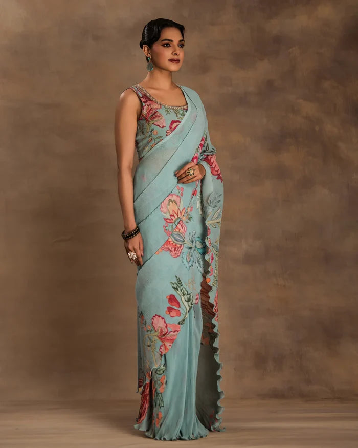 Mint Blossom Drape Saree