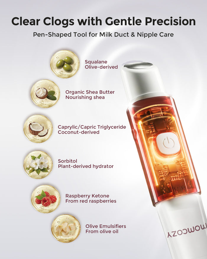 momcozy pen-shaped milk duct and nipple care tool with natural nourishing ingredients
