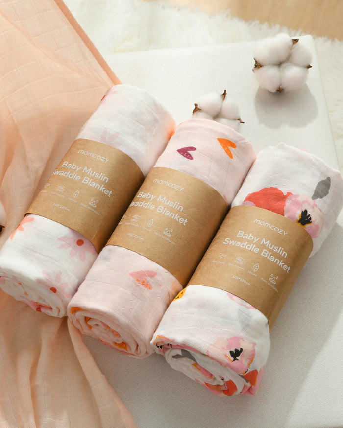 Momcozy Softness Swaddle Blankets -  Heart Flower (4 Pack)