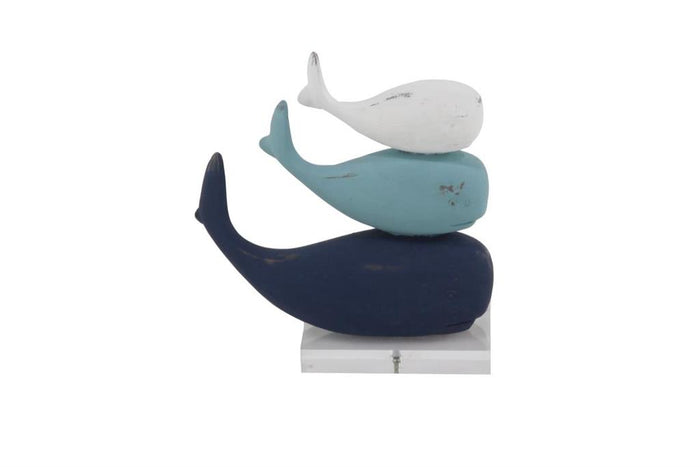MULTI COLORED POLYSTONE WHALE SCULPTURE WITH ACRYLIC BASE