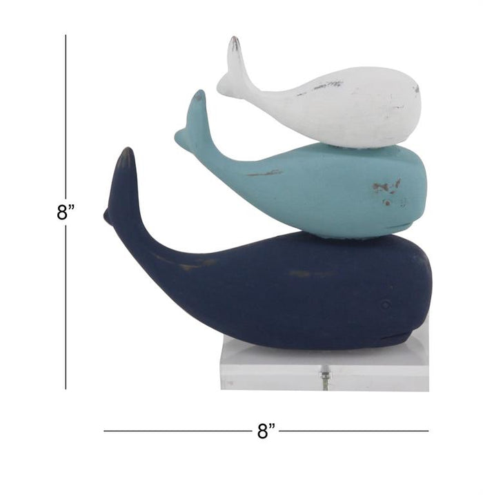 MULTI COLORED POLYSTONE WHALE SCULPTURE WITH ACRYLIC BASE
