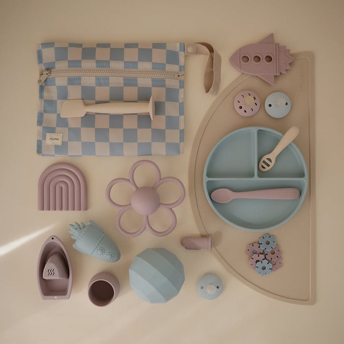 Mushie - Daisy Rattle - Teether - Soft Lilac - Mabel & Fox