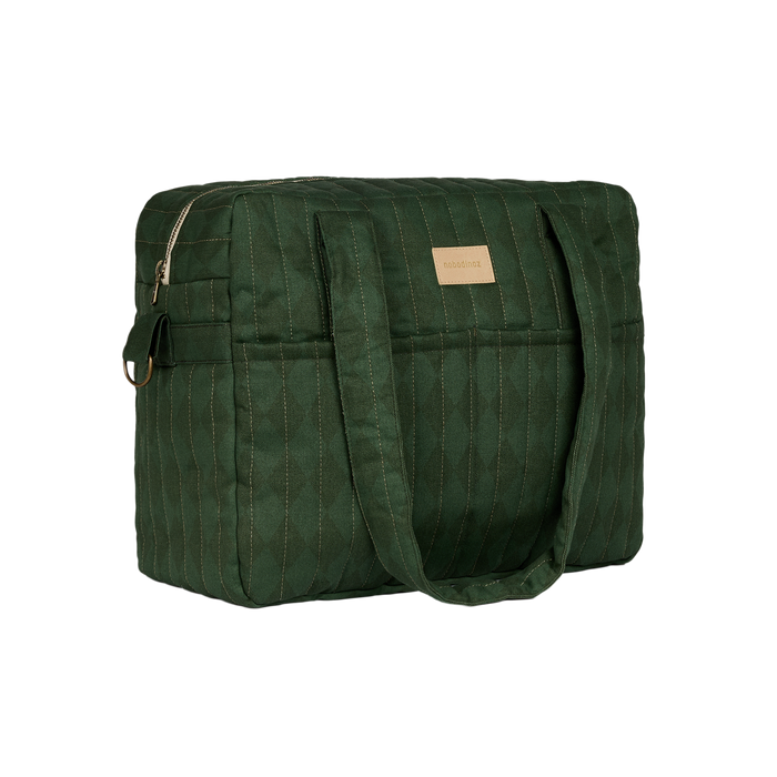 Nobodinoz – Hyde Park Waterproof Stroller Bag – Forest Green Diamonds - Mabel & Fox