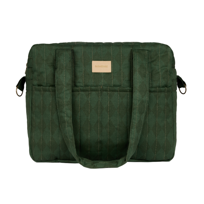 Nobodinoz – Hyde Park Waterproof Stroller Bag – Forest Green Diamonds - Mabel & Fox