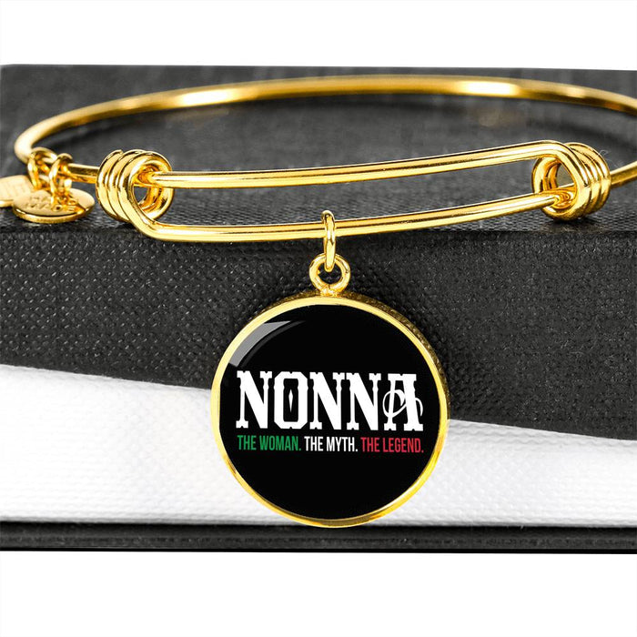 Nonna The Woman The Myth The Legend with Circle Charm Bangle in Gold & Stainless Steel