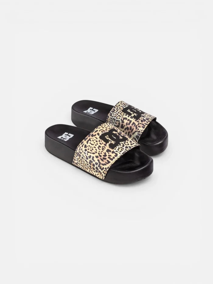 Ojota Dc Mujer Slide Platform Negro Animal Print