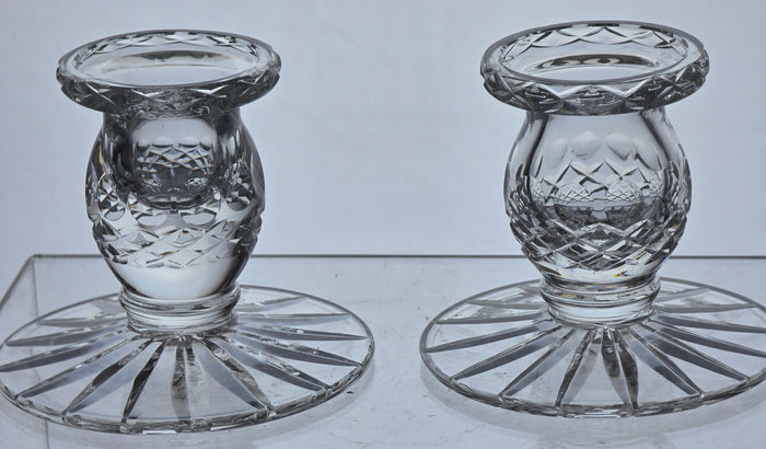 Pair candle cut glass sticks crystal