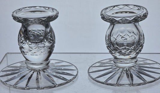 Pair candle cut glass sticks crystal