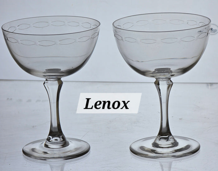 Pair Signed Lenox Crystal sentiment tall sherbet's glasses replacement