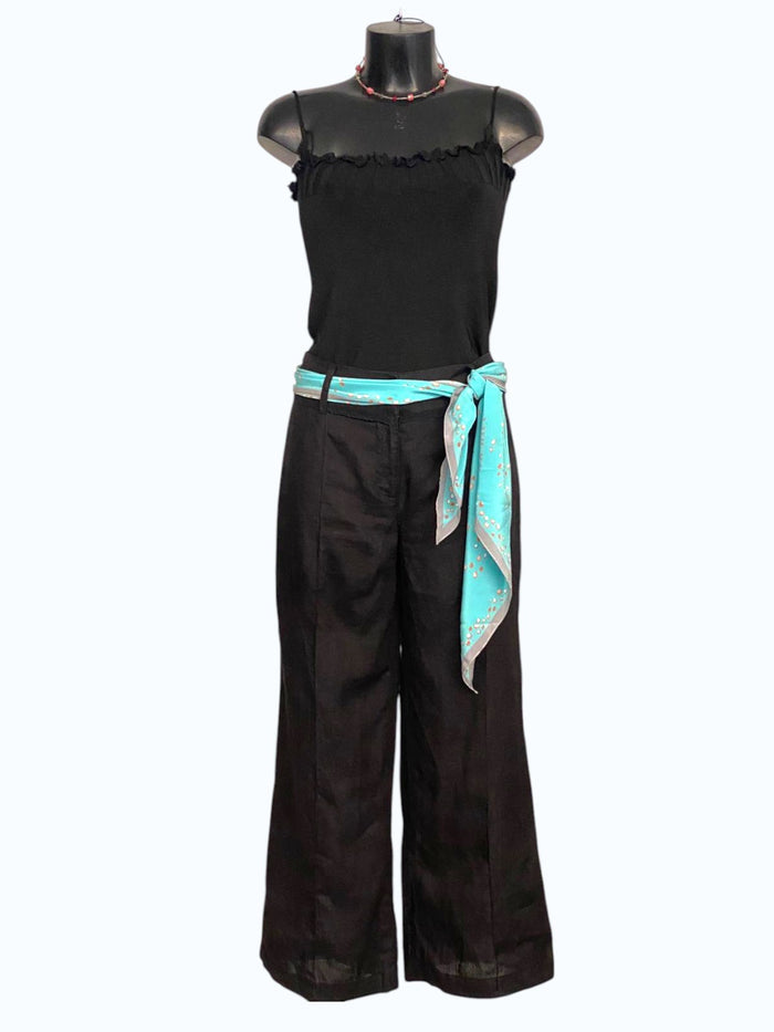 pantalone a vita alta misto lino nero