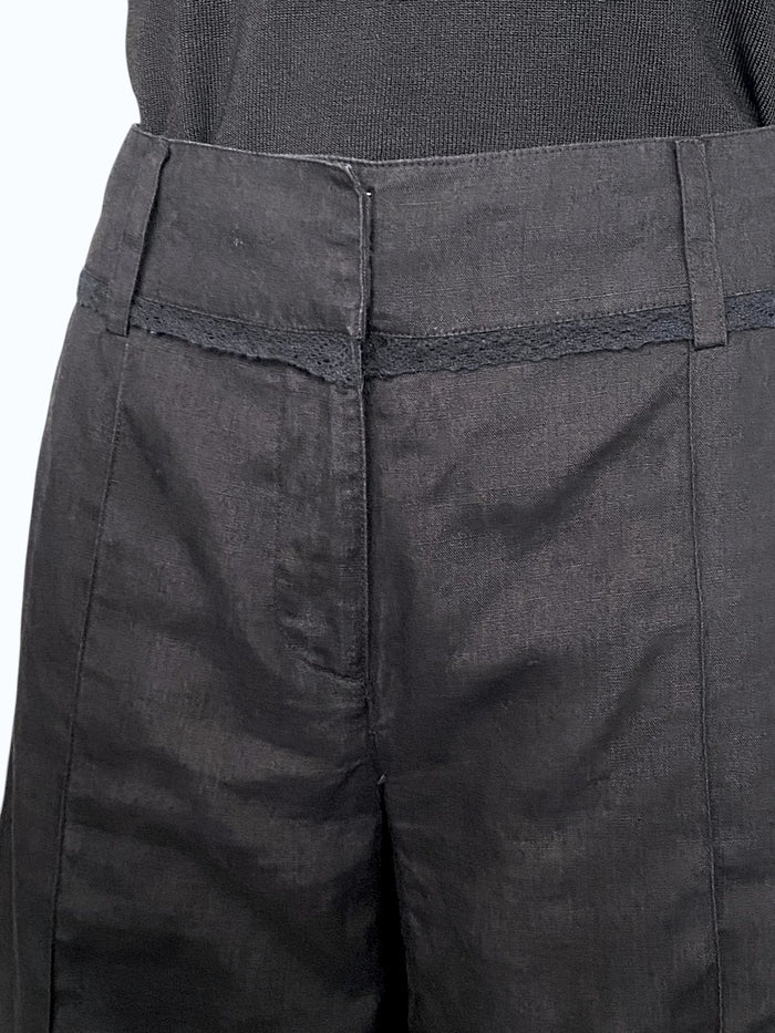 pantalone a vita alta misto lino nero