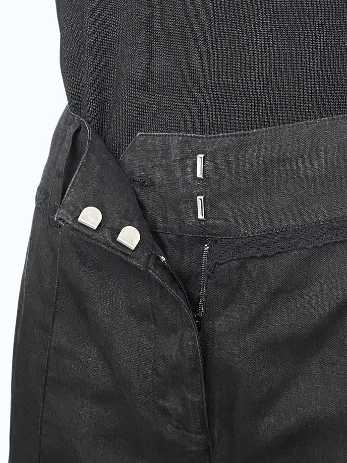 pantalone a vita alta misto lino nero