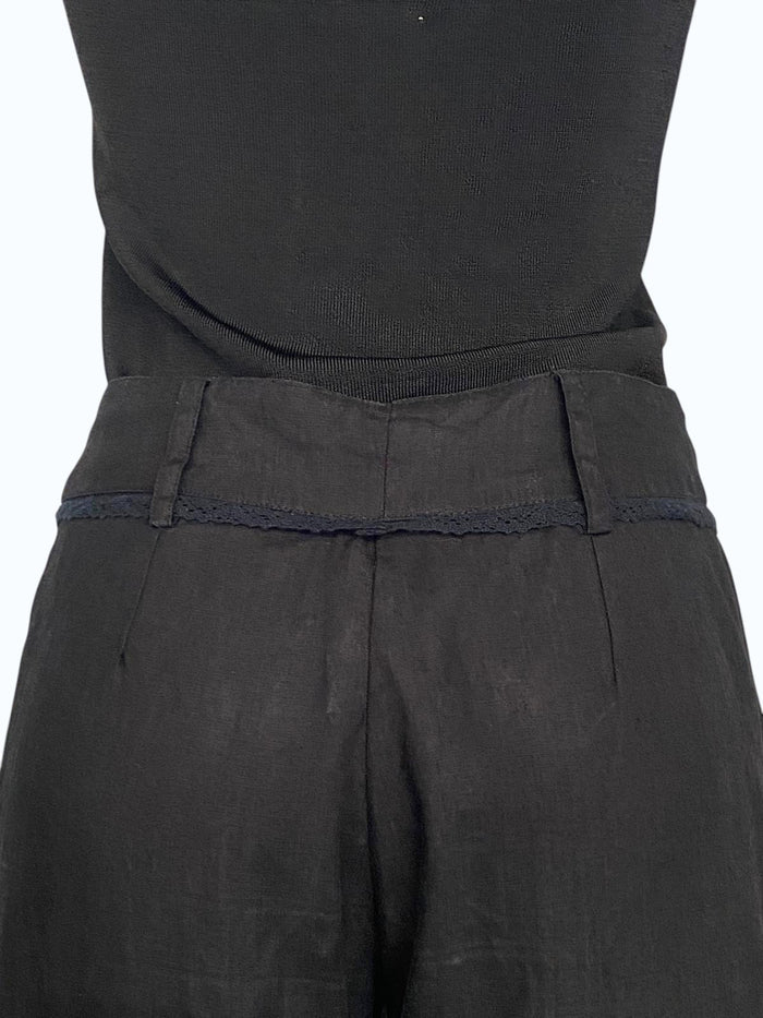 pantalone a vita alta misto lino nero