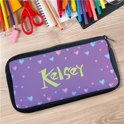 Personalized All Hearts Custom Printed Pencil Case