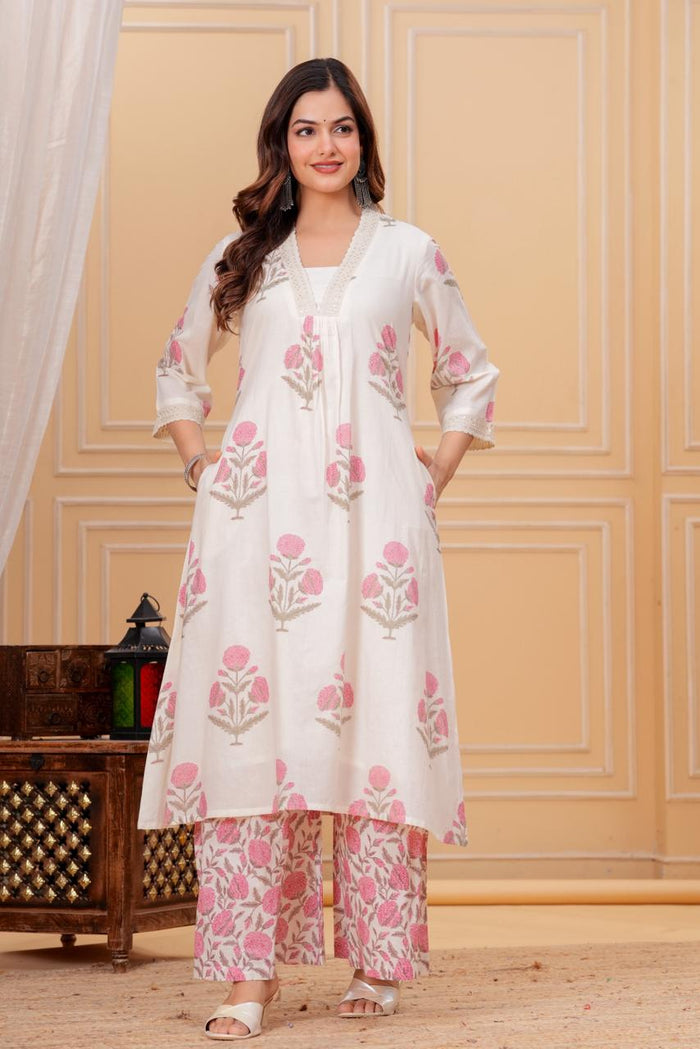 Pink Bloom Cotton Kurta Set