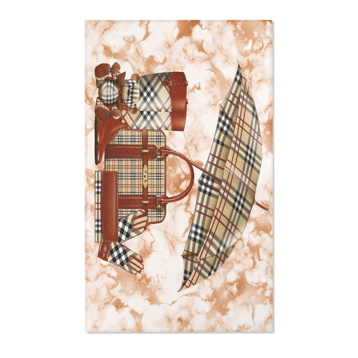 Plaid Fashion Accessories Area Rug — Chic Designer Bag & Umbrella Accent Rug