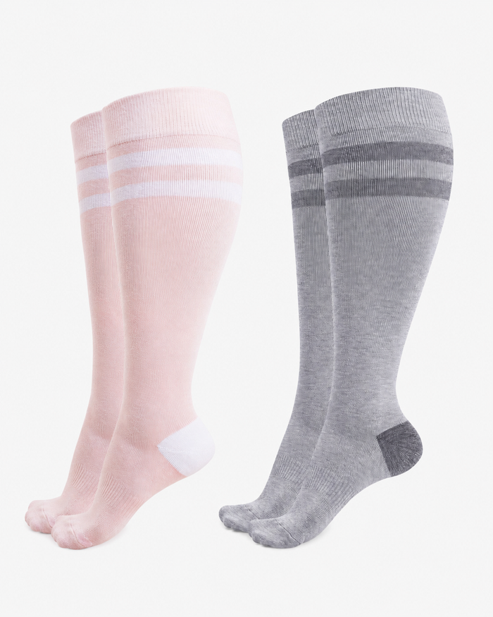 Pregnancy Essential Bundle：Pregnancy Ball & Wide Calf Compression Sports Socks(Light Gray&Pink))