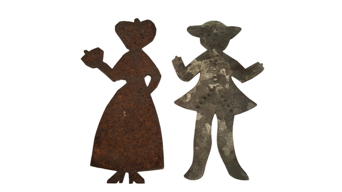 Primitive Antique Handmade Folk Art Tin Quilt Template Cutout Amish Man and Woman