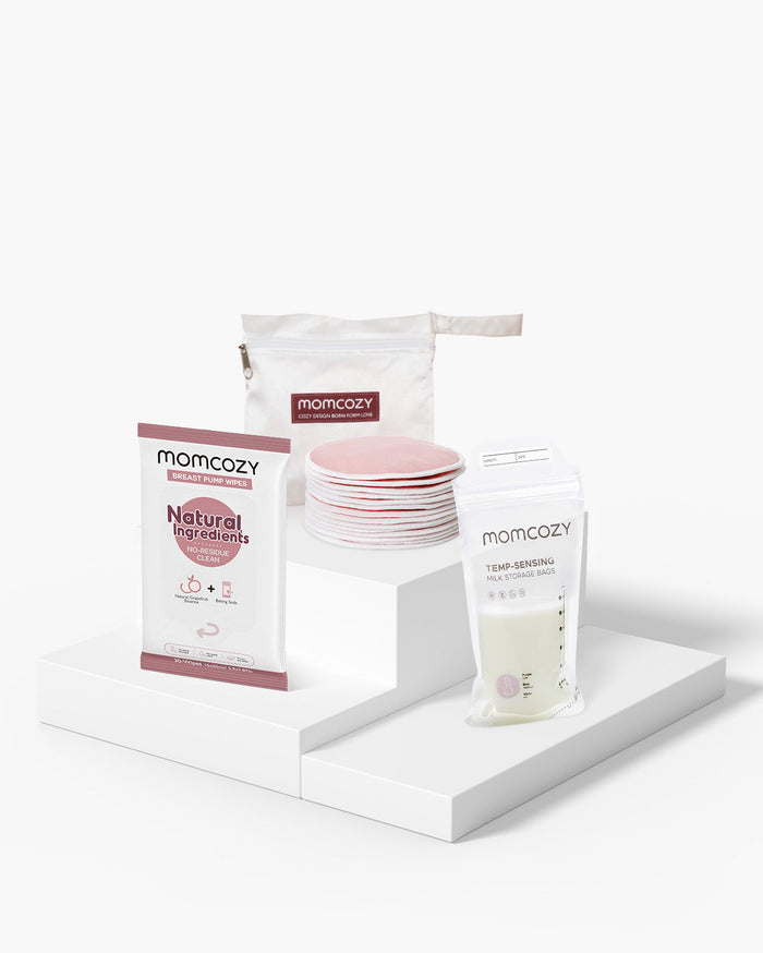 Pumping Essentials Bundle: Breast Pump Wipes, Reusable Breast Pads & Milk Storage Bags