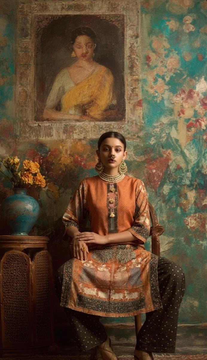 Orange kurta set online shopping
