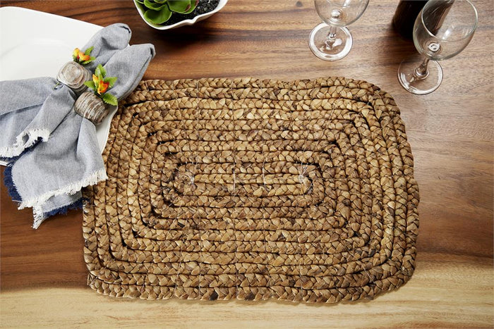 RECTANGULAR BRAIDED BROWN WATER HYACINTH PLACEMATS