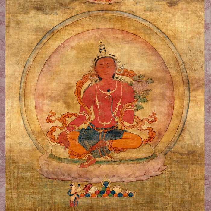 Red Tara Tibetan Buddhist Wall Art | Fierce Yidam Female Deity Thangka  | Vintage Kurukulla Mandala Fine Art Print w Hanger