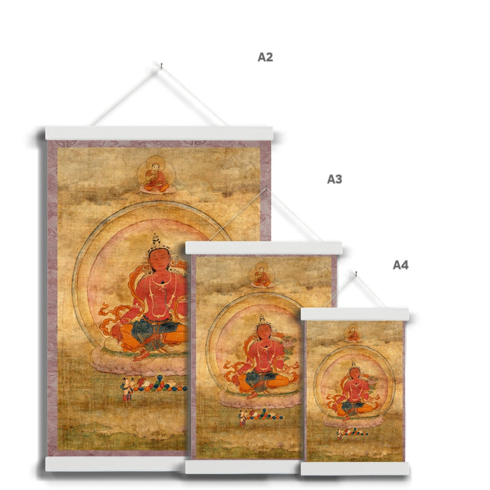 Red Tara Tibetan Buddhist Wall Art | Fierce Yidam Female Deity Thangka  | Vintage Kurukulla Mandala Fine Art Print w Hanger
