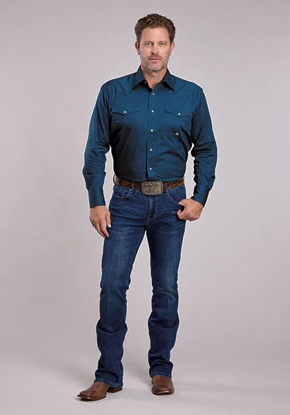 Roper 2981 Solid Poplin (Navy) - Men's Western Shirt (Closeout)