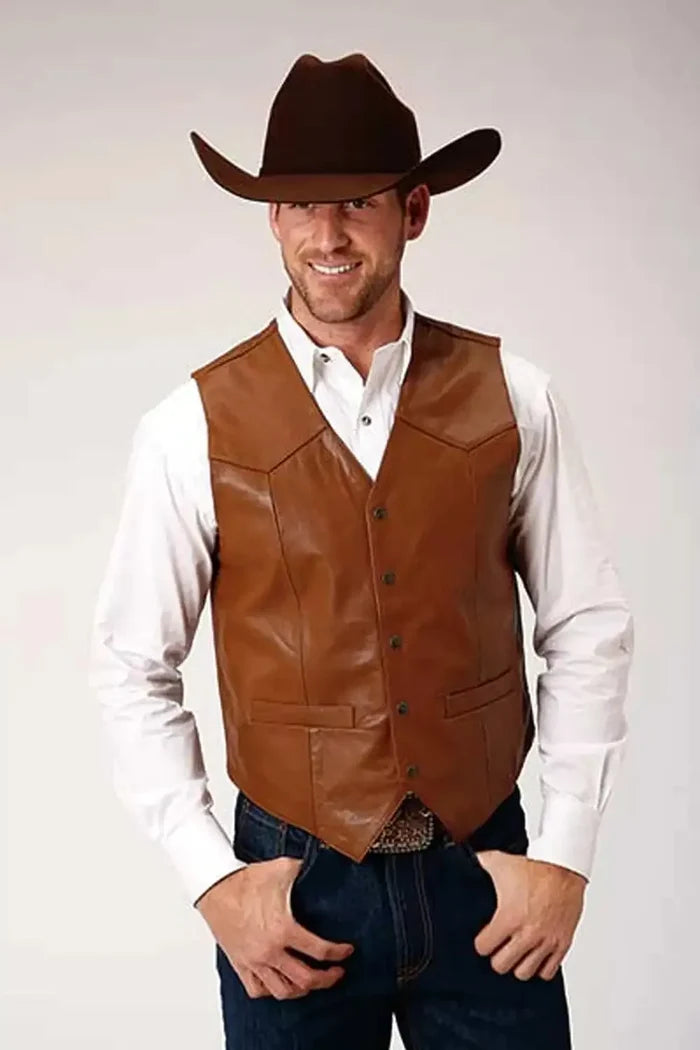 Roper Goat Nappa Vest (Brown) - Men's Vest (Closeout)