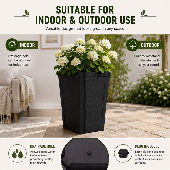 Savana Black Chevron Recycled Rubber Tall Planter Pot