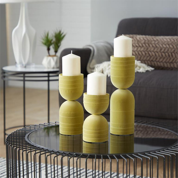 SET OF 3 YELLOW METAL MODERN CANDLE HOLDER