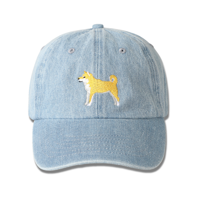 Shiba Dog Embroidered Denim Baseball Cap