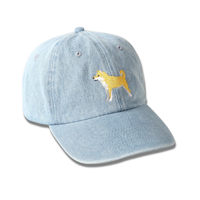 Shiba Dog Embroidered Denim Baseball Cap