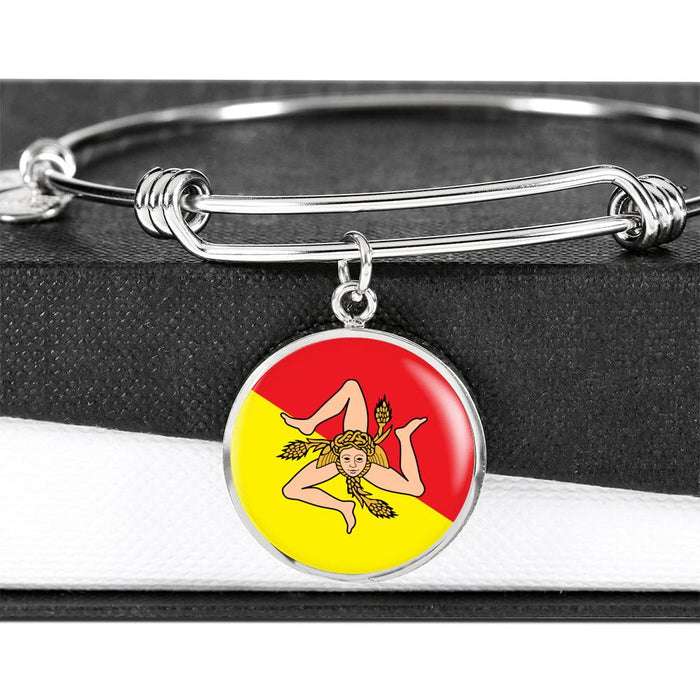 Sicilian Flag With Circle Charm Bangle in Gold & Stainless Steel