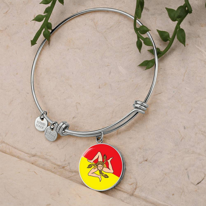 Sicilian Flag With Circle Charm Bangle in Gold & Stainless Steel