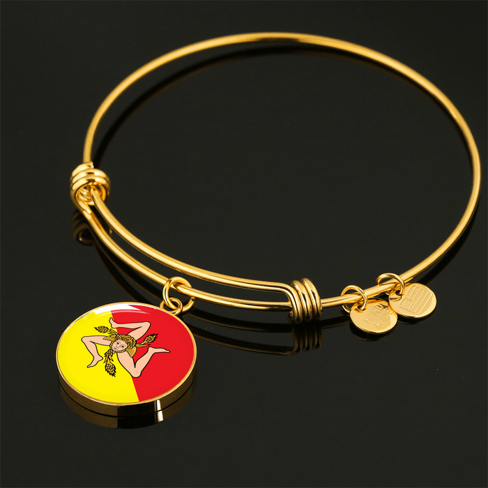 Sicilian Flag With Circle Charm Bangle in Gold & Stainless Steel
