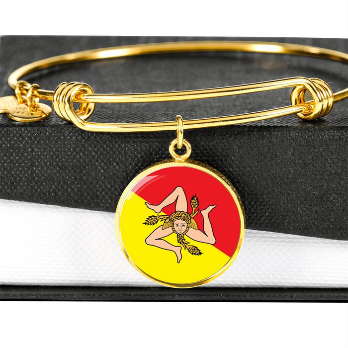 Sicilian Flag With Circle Charm Bangle in Gold & Stainless Steel