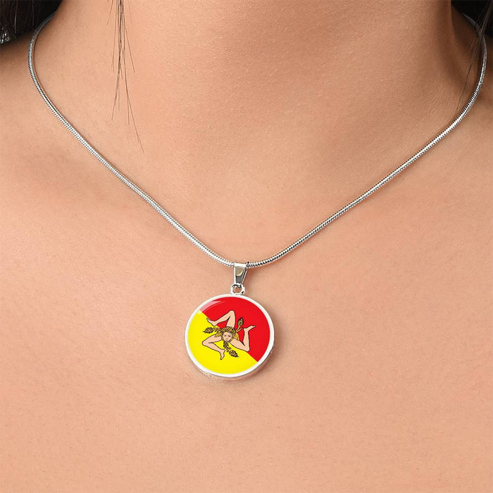 Sicilian Flag With Circle Pendant Necklace