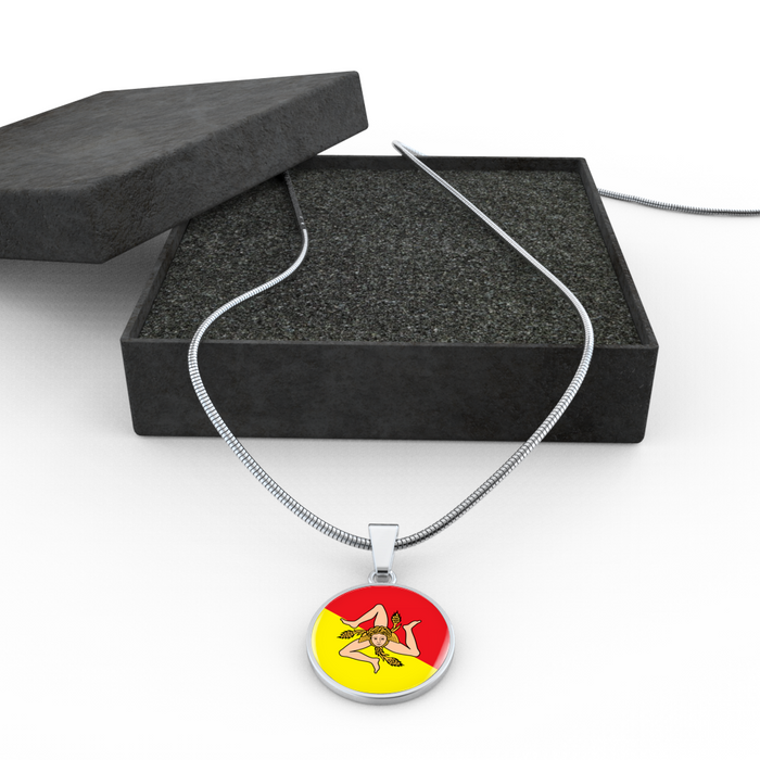 Sicilian Flag With Circle Pendant Necklace