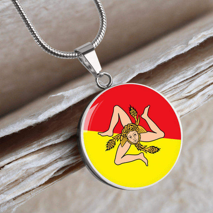 Sicilian Flag With Circle Pendant Necklace