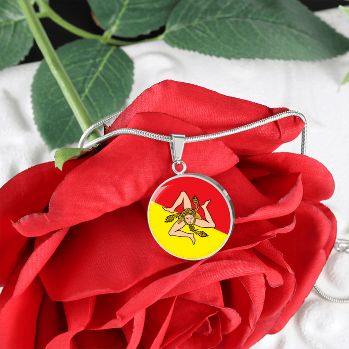Sicilian Flag With Circle Pendant Necklace