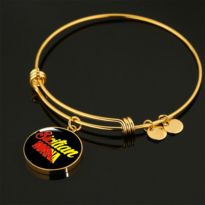 Sicilian Nonna With Black Circle Charm Bangle in Gold & Stainless Steel