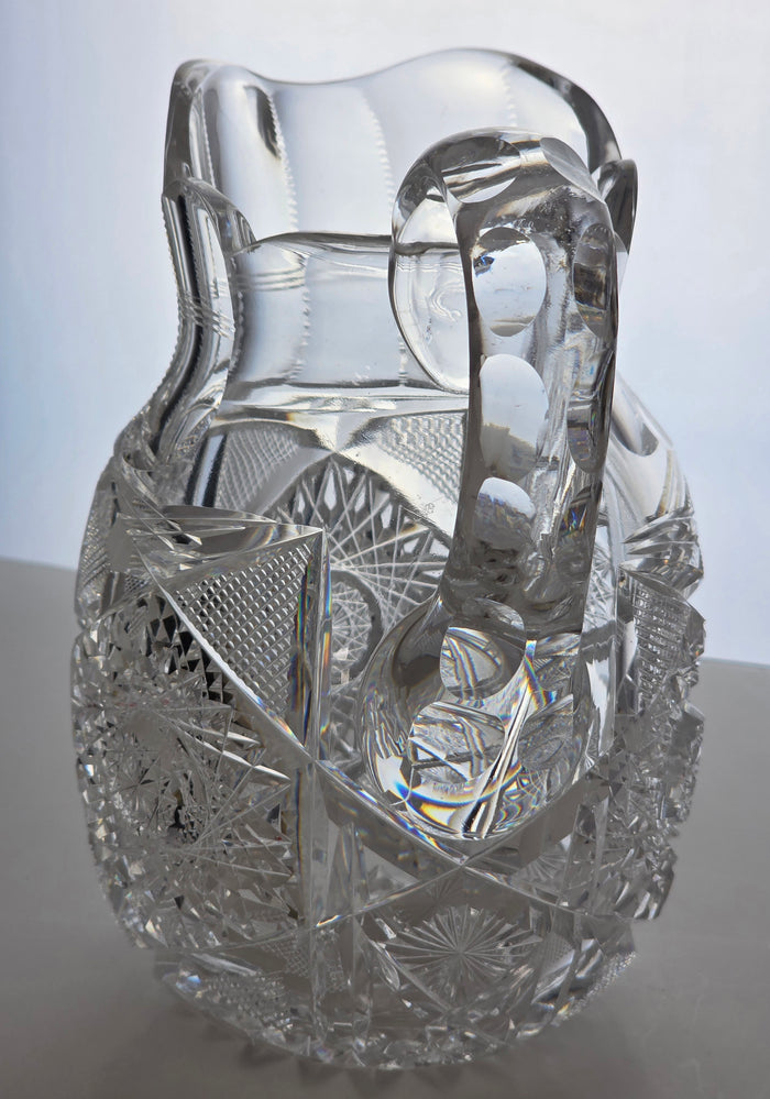 Signed Clark cut glass pitcher American brilliant blown blank Bob6