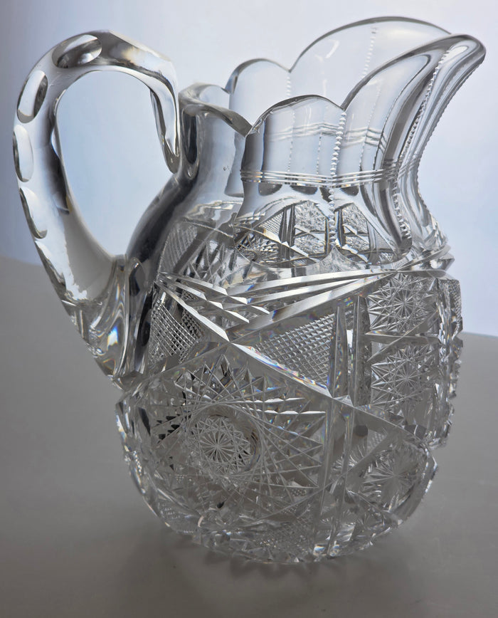 Signed Clark cut glass pitcher American brilliant blown blank Bob6
