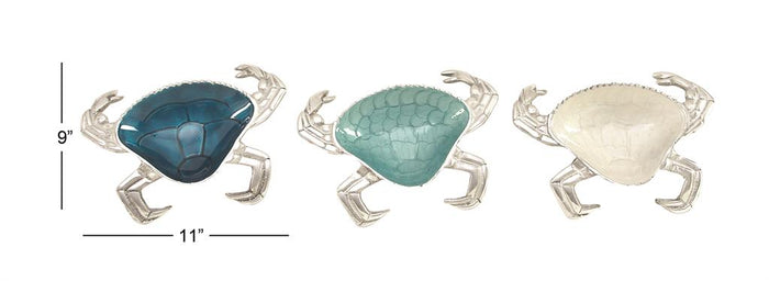 SILVER ALUMINUM CRAB SERVING BOWL WITH ENAMEL INTERIOR