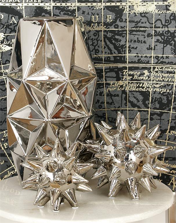 SILVER CERAMIC GLAM GEOMETRIC SCULPTURE