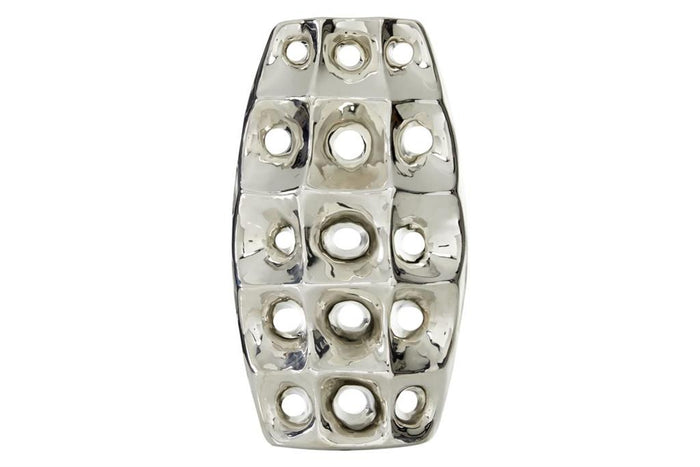 SILVER CERAMIC VASE WITH CUT OUT DESIGNS