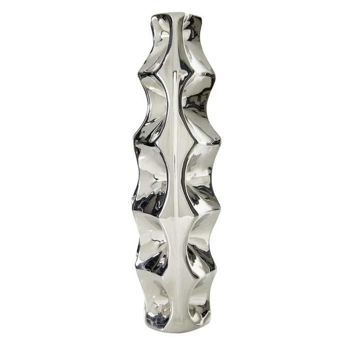 SILVER CERAMIC VASE WITH CUT OUT DESIGNS